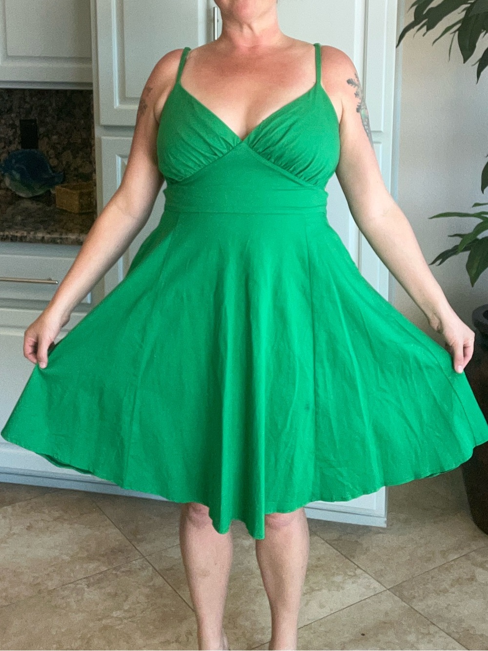 Collectif Kelly Green Spaghetti-Strap Fit & Flare